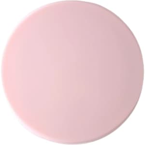 A double-sided round mirror in a soft pink colour, featuring a smooth, reflective surface.