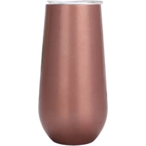 A drink bottle in a matte bronze finish with a clear lid, designed for beverages. Includes a logo or branding.