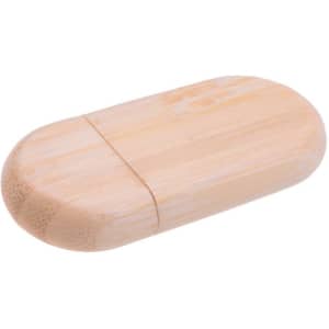 An oblong wood flash drive featuring a smooth bamboo finish, with a natural wood colour and a simple design.