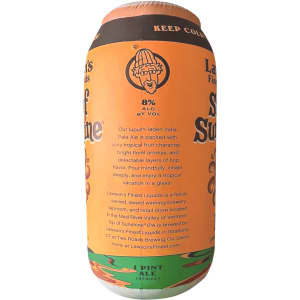 An inflatable can featuring bright orange and white designs, with branding and a logo.