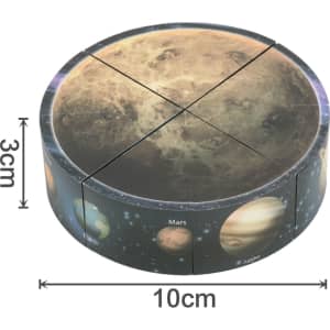 A circular puzzle featuring a space theme, showcasing planets, with a diameter of 10cm and a height of 3cm.