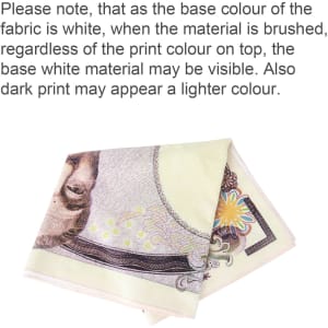 A folded beach towel featuring a white base with colourful prints. The fabric may show white when brushed.