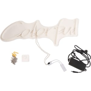 A Multi-colour Neon LED sign in a playful "Colourful" design, with a power adapter and mounting hardware included.