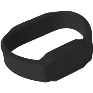 A black silicone wristband featuring a flash drive compartment, designed for easy portability and storage.
