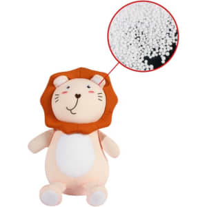 A lion-shaped 2-in-1 travel pillow in soft beige and orange, featuring a plush body and a round head with a mane.