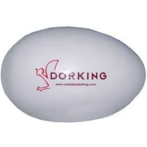An egg-shaped stress reliever in white, featuring a logo. Ideal for stress relief and a fun, playful design.