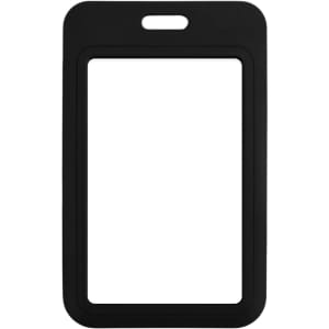 A black ABS double-sided ID card holder with a cut-out for the card and a top slot for attachment.