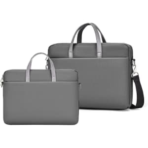 A grey sling laptop bag with a buffer pad, featuring dual handles and an adjustable shoulder strap.