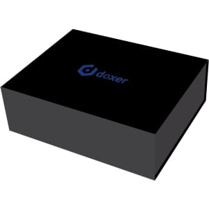 A large foldable magnetic box in black featuring a logo on the top.