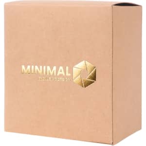 A medium square gift box in brown with a gold logo design, measuring 110 x 125 x 85mm.