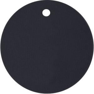 A drink bottle cover in a circular shape, featuring a black colour with a hole for attachment.