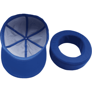A giant blue baseball cap with a removable inner lining. The cap is designed with a curved brim.