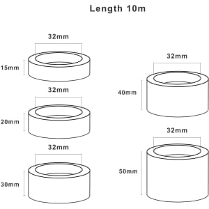 A set of illustrated rolls of Washi Tape in various widths and lengths, all featuring a consistent diameter.