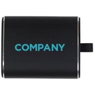 A black charging case with a logo, designed for storing and charging true wireless earbuds.