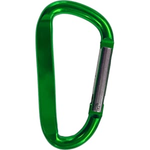 A green 8cm carabiner with a metallic clip, suitable for keyrings and tools. Features a shiny, smooth finish.
