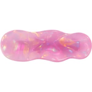 An iridescent pink alligator hair clip with a wavy design, featuring a shiny, reflective surface.