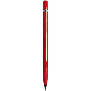 A red pencil with a sleek design, featuring a silver accent and a sharpened tip.