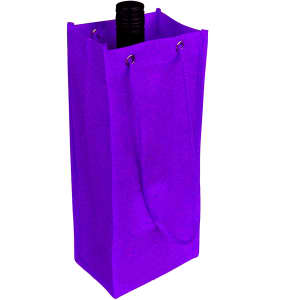 A drink bottle bag in vibrant purple with a rope handle, designed to hold a single bottle. Features a logo.