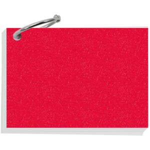 A7 pearlescent index cards in bright red, securely held together with a metal ring.