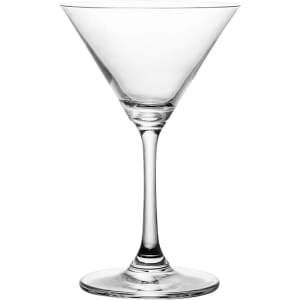 A classic martini glass, clear and elegant, featuring a wide bowl and a sturdy stem. The design is timeless and sophisticated.