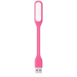 A pink USB light with a flexible design, featuring a loop handle and a standard USB connector.