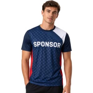 A unisex reversible jersey in navy blue with red and white accents, featuring a logo on the front.