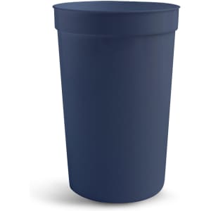 A navy 355ml plastic stadium cup with a simple design and a smooth surface, featuring a logo.