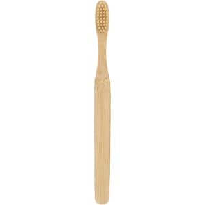 A large flat handle toothbrush made of bamboo, featuring a traditional bristle head for effective cleaning.