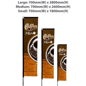 Medium rectangular banner measuring 70cm by 260cm, featuring a coffee theme with a logo. Primarily brown and cream colours.