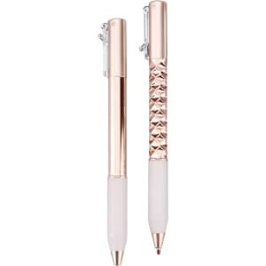 A set of two pens featuring rose gold and white designs, one with a smooth finish and the other with a textured grip.