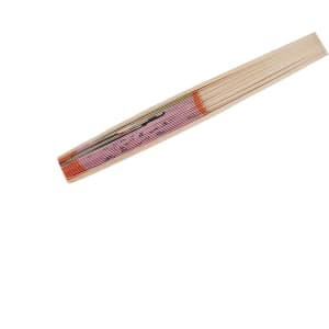 A foldable fan featuring a wooden frame with a gradient of pink to orange colours. It has a simple design and branding.
