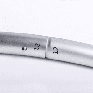 A silver circular frame showing connectors, with the number "12" printed on it. The frame has a metallic finish.
