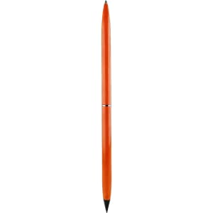 An orange double-ended pencil and ballpoint pen with a sleek design. It features a branding logo.