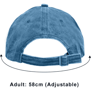 A vintage washed blue baseball cap with an adjustable strap at the back and a logo.