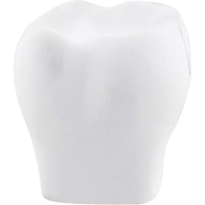 A white tooth-shaped stress reliever with a smooth texture and rounded edges, suitable for stress relief.