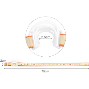 A drink bottle sling lanyard in white and orange, featuring a flexible strap and a looped holder.