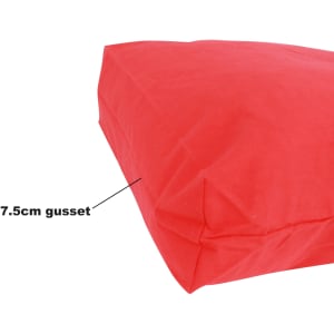 A red cotton bag with a 7.5cm gusset, featuring a simple design and no visible branding.