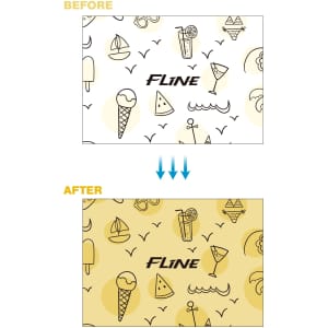 A drink bottle featuring a design with ice cream and drinks in pastel colours, along with a logo.