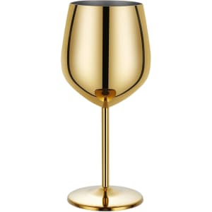 A gold stainless steel wine goblet with a sleek, modern design and a smooth, reflective finish.