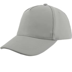 A grey PU leather baseball cap with a curved brim and stitched detailing, featuring a logo on the front.