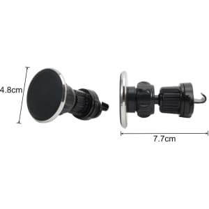 A round black car hook bracket with a chrome edge, featuring dimensions of 4.8 cm and 7.7 cm.