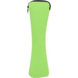 A green zippered case for storing travel utensils, designed for convenience and portability.