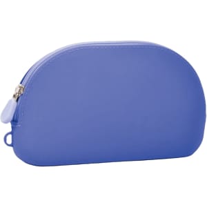 A silicone organiser pouch in a vibrant light blue colour with a zip closure and a small loop for attachment.