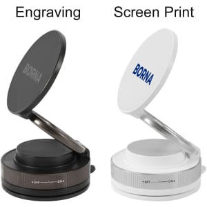 A black and a white suction magnetic phone holder, each with a ring base, showcasing different design options.
