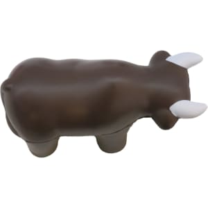 A brown bull-shaped stress reliever with white horns, featuring a smooth texture and a rounded design.
