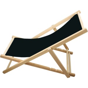 A beach chair with a beech frame and black fabric seat, featuring a minimalist design.