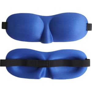 A cushioned eye mask in vibrant blue, featuring a soft surface and an adjustable black strap.