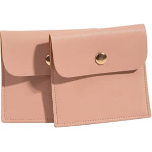 A set of two square pink PU leather pouches with a snap closure and visible branding.