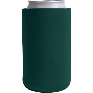 A drink bottle holder in dark green, designed to fit around a can, featuring a logo.