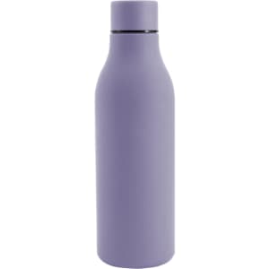 A drink bottle in lavender, featuring a sleek thermal rubber coating and a logo on the side.